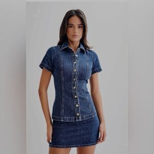 Meshki ELLIE Denim Button-Up Shirt and Skirt